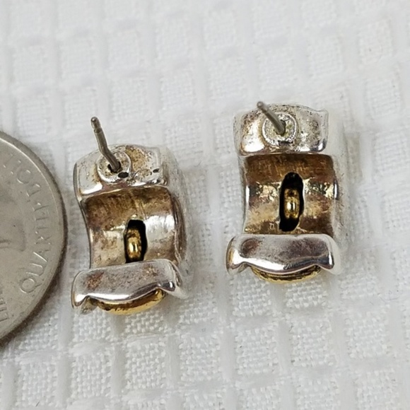 Sterling SILVER & GOLD Band Hugger Hoop Earrings - Picture 7 of 13